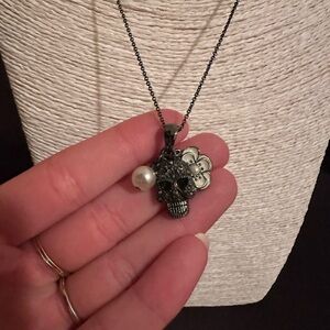 French Connection | Skull Pendant Necklace with Pearl and Flower Charms